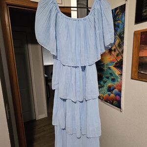 Elegant Light Blue Off-Shoulder Dress